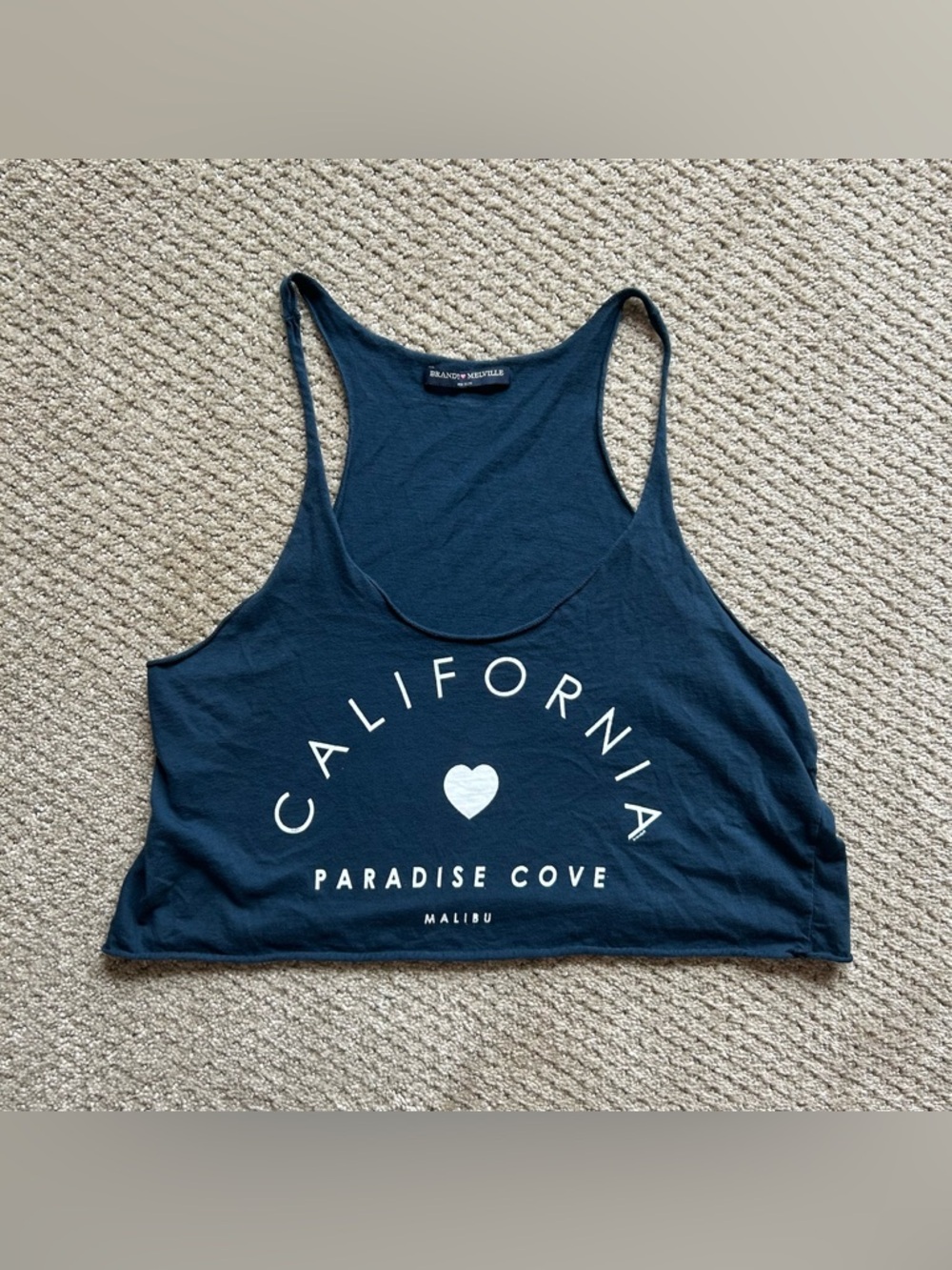 Brandy Melville Navy and White California Paradise Cove Heart Graphic Tank Top
